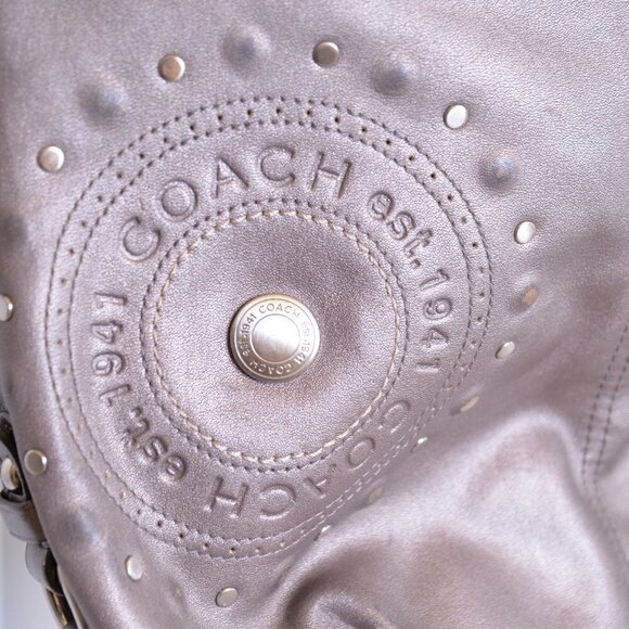 Coach F16178 Gunmetal Metallic Crossbody Leather Slouchy Purse with Studs - Picture 6 of 11